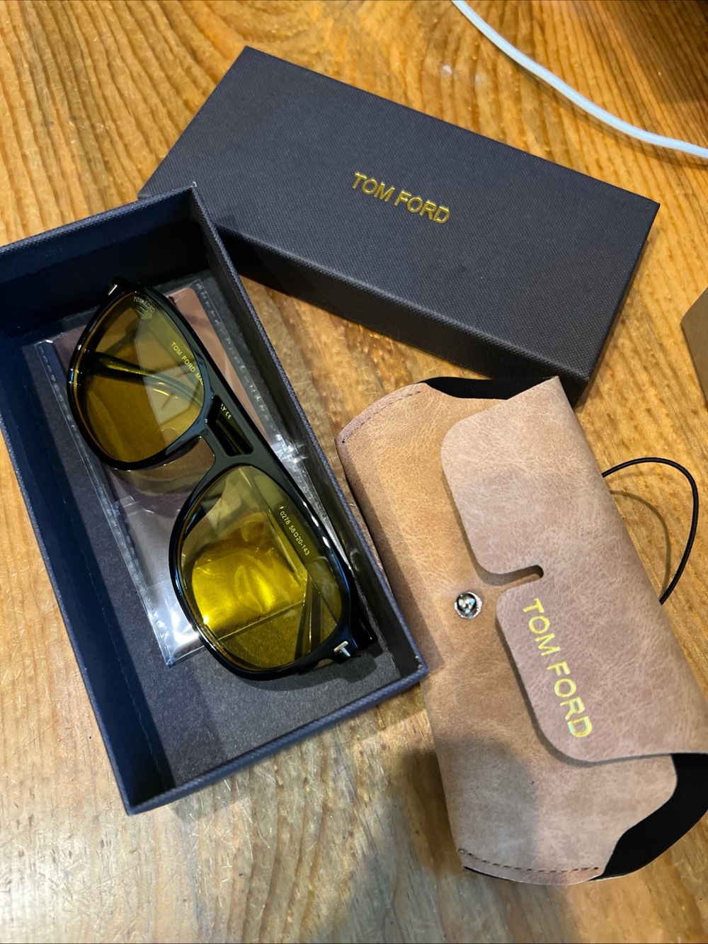 Falconer 2 Tom Ford Black Frame Sunglasses with Yellow Lenses NIB arm scratch